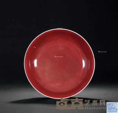 清乾隆 红釉盘 直径21cm