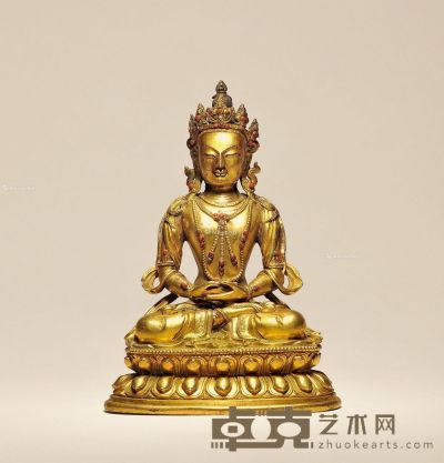 18世纪 铜鎏金无量寿佛 高17.5cm