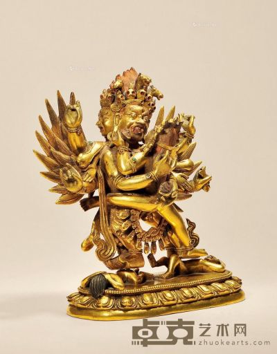 18世纪 铜鎏金双身马头明王 高16.5cm