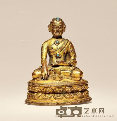 15世纪 铜鎏金上师像 高9cm