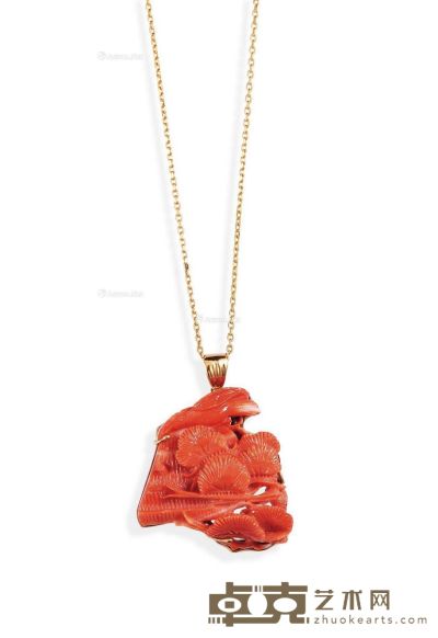 天然红珊瑚「松鹤延年」挂件 挂件约为2.99×2.72×0.95cm
