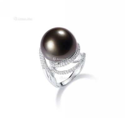 黑珍珠配钻石戒指