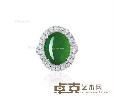 天然满绿翡翠配钻石戒指 --