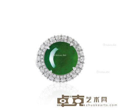 天然满绿翡翠配钻石戒指 --