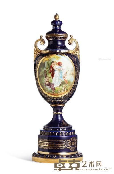 约19世纪 法国 彩绘陶瓷装饰瓶 20×20×57cm