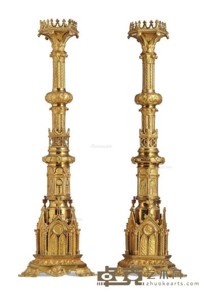 约19世纪 法国 铜鎏金烛台 21×21×75cm
