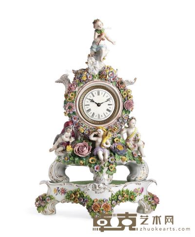 约19世纪后期 德国 梅森风格陶瓷人物座钟 37×24×58cm