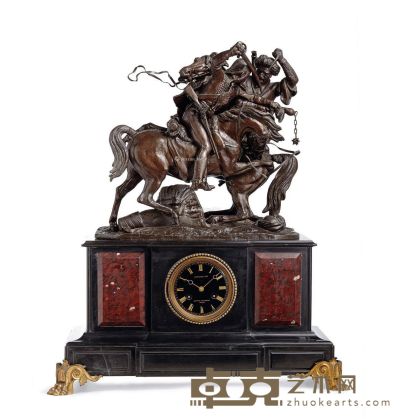 约19世纪 法国 大理石青铜雕塑钟 49×25×57cm