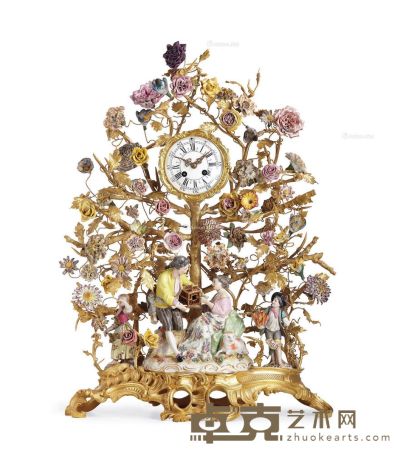 约拿破仑3世时期 法国 铜鎏金嵌梅森风格陶瓷座钟 50×25×69cm