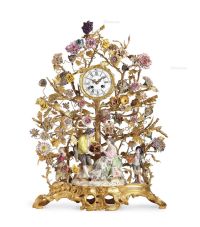 约拿破仑3世时期 法国 铜鎏金嵌梅森风格陶瓷座钟