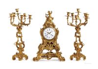 约19世纪 法国 铜鎏金手珐琅座钟 （三件套）