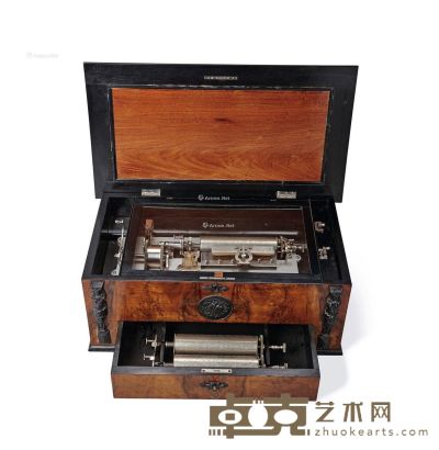 约19世纪 瑞士 三音筒十八曲木质音乐盒 71×41×27cm