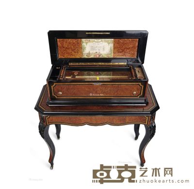 约19世纪 瑞士 瑞士日内瓦大型8曲音乐盒 音乐盒85×35×25cm；桌103×53×75cm