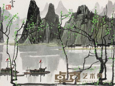 白雪石 漓江行舟 27×36cm