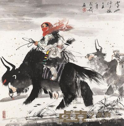 盖茂森 雪山行旅图 66×65cm
