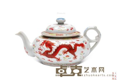 清光绪 粉彩双龙戏珠纹茶壶 高12.5cm；长22.5cm