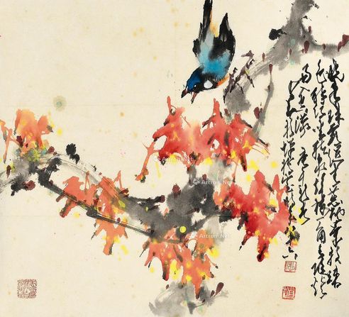 赵少昂 红叶翠鸟