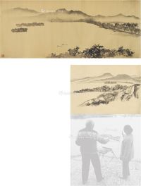 刘海粟 西湖烟雨图二种 镜片·画心 水墨绢本·水墨纸本