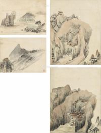 张充和 1962年作 山水小品 （四帧） 画心 设色纸本