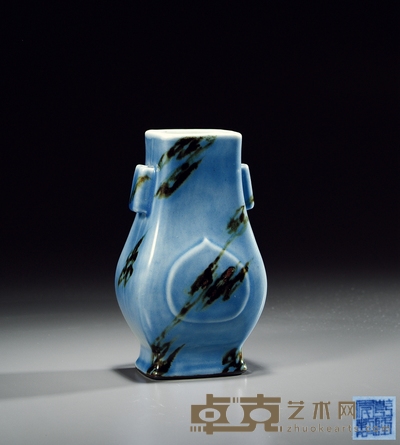 清乾隆·釉下褐彩仿石釉贯耳瓶 高：18cm