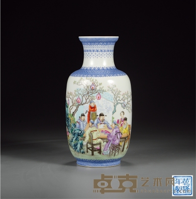 民国·粉彩“春夜宴桃李园序”图灯笼瓶 高：23.6cm