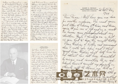 杜鲁门 1954年3月17日作 致前国务卿艾奇逊长信 信笺 二张四页 （附证书） 26.5×18.5cm