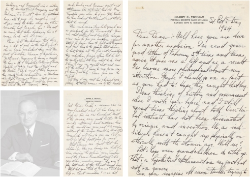 杜鲁门 1954年3月17日作 致前国务卿艾奇逊长信 信笺 二张四页 （附证书）