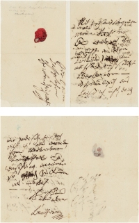 贝多芬 1814年2月22日作 有关阐释人性与歌曲创作的重要亲笔信 信笺 一张三页 （附证书，旧函套及源文档）