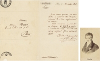 凯鲁比尼 1836年10月21日作 亲笔巴黎国立音乐学院录取信件 信笺一张一页、照片一帧 （附证书）
