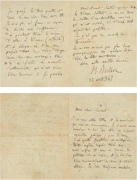 柏辽兹 1867年4月12日作 有关维也纳音乐的亲笔信 信笺 一张三页 （附证书）