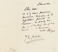 比才 约1875年2月28日作 有关《卡门》最终排练的亲笔信 信笺 一张一页 （附证书）