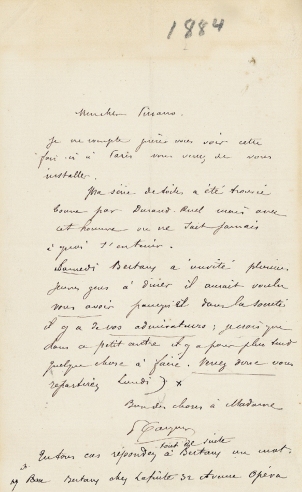 高更 约1884年作 致毕沙罗重要亲笔信 信笺 一张一页 （附证书）