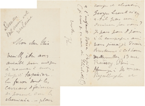 劳特累克 约1895年 关于巴黎“新艺术之家”亲笔信 信笺 一张三页 （附证书）