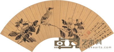 王武 山茶鸣禽图 51.5×17cm