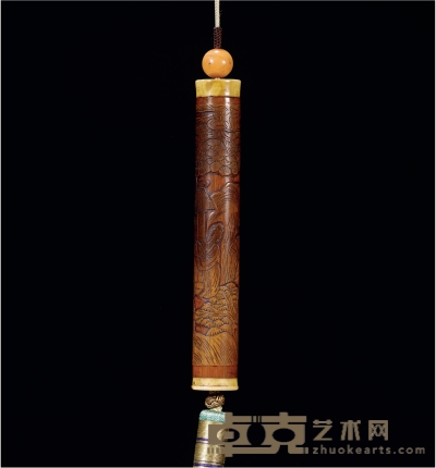 清·竹雕留青人物香筒 高：11.6cm