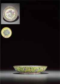 清·铜胎画珐琅福寿纹盘