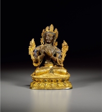 清·铜鎏金文殊菩萨像