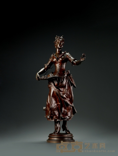 尤金·马里奥东   青铜卖花少女雕像 高：65cm