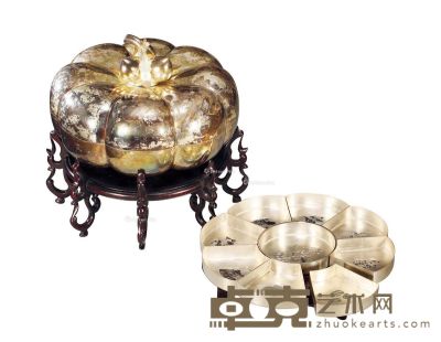 清末民国 上海“吉祥纹饰”大型银质南瓜捧盒 （一件） 直径27cm，高17cm