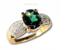 美国钻石配绿碧玺金戒指 （一枚）