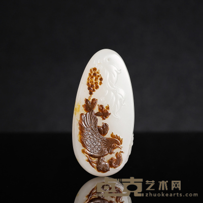 黄杨洪  和田玉籽料五子登科牌 规格:6.6×3.4×1.3cm  
重量：52.3g