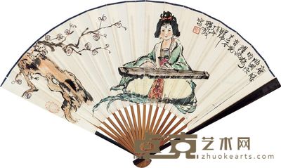 程十发 抚琴图 19×50cm
