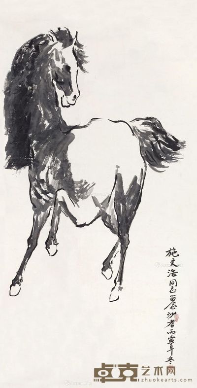 沙耆 立马图 69.5×137.5cm