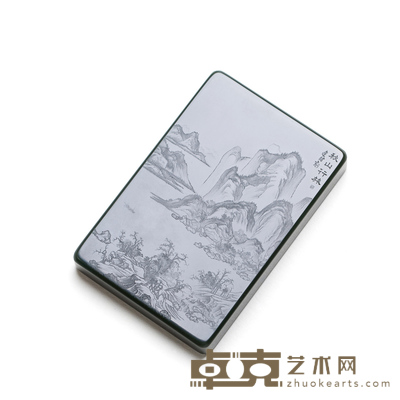 张建时  微雕青玉秋山行旅图 规格:8.4×5.6×1.1cm  
重量：156g