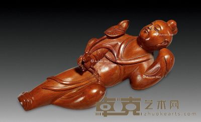 黄杨木雕执荷童子 长12.5cm