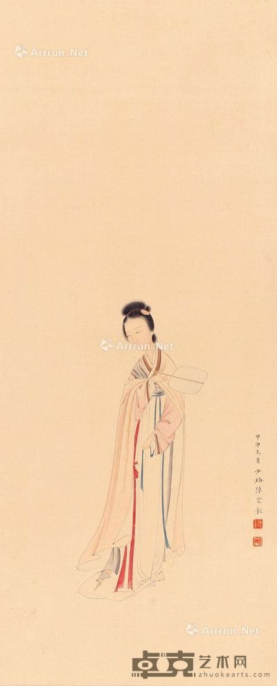 陈少梅 执扇少女 70×28cm