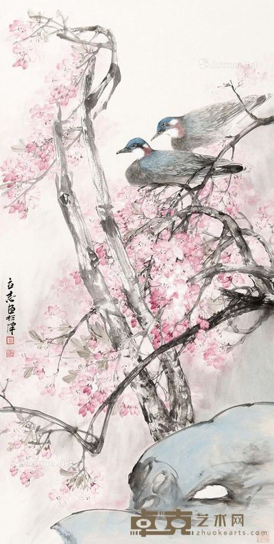 姜立志 彩羽鸣春 136×68cm