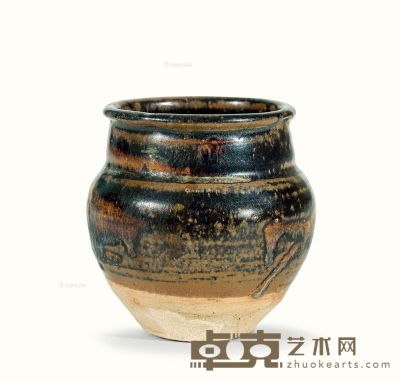南宋 吉州窑 黑釉窑变月白彩斑罐 高9.3cm
