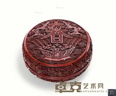 清代 乾隆 剔红寿春宝盒 直径36cm