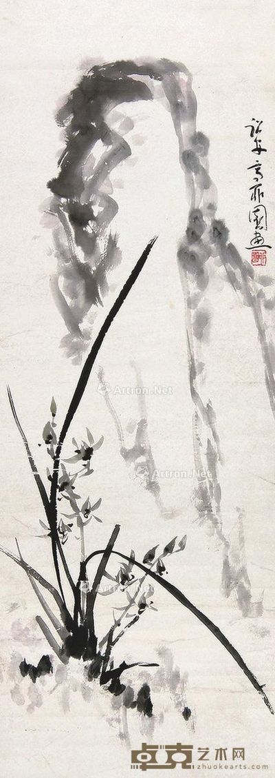 高继文 兰石图 93.5×33.5cm